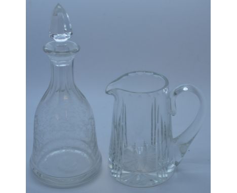 Cut glass jug & small decanter 