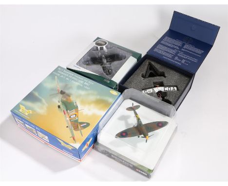 Two 1/72 scale Corgi Aviation Archive die-cast model fighter planes comprising of Hawker Hurricane Mk I  P3109 JX-T, Supermar