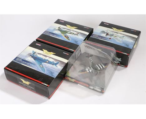 Four 1/72 scale Corgi Aviation Archive diecast model fighter planes comprising of Gloster Gladiator Mk I 'A' flight 73 Squadr