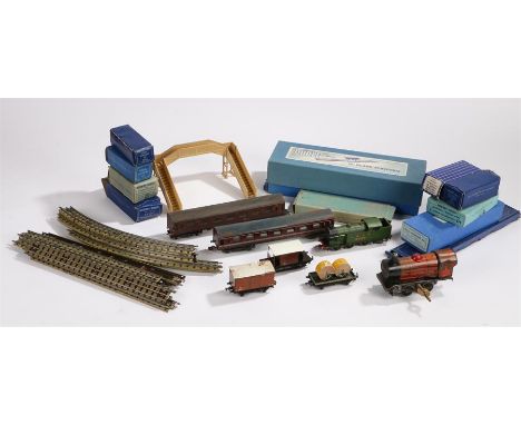 Hornby and other model railway, mixed gauges, to include Hornby LNER 9596 engine, Hornby Dublo D1 island bridge in original b