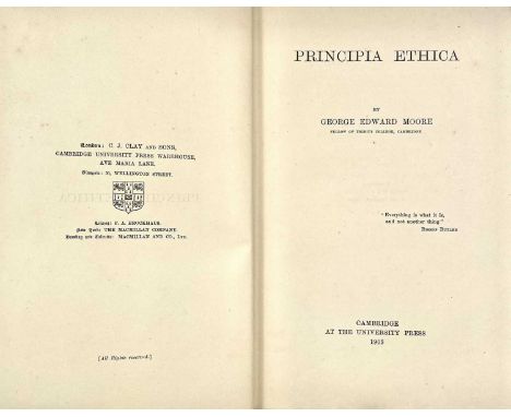 GEORGE EDWARD MOORE 'Principia Ethica,' first edition, original cloth, soiling to boards, owner signature to endpaper, At the