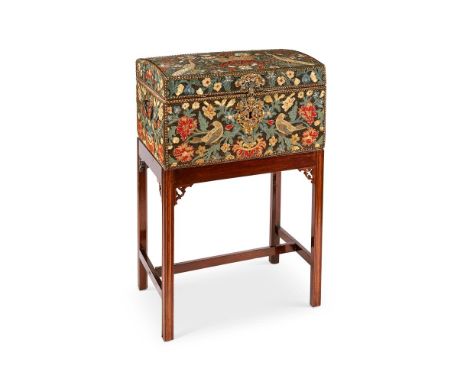 A GEORGE I GROS AND PETIT POINT NEEDLEWORK DOMED COFFER ON LATER STAND  CIRCA 1720, THE STAND 20TH CENTURY  The whole decorat