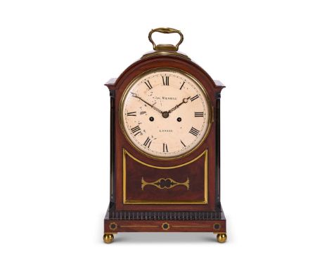 A REGENCY BRASS AND EBONY-MOUNTED MAHOGANY BRACKET CLOCK  THE DIAL SIGNED FOR JAMES WILSHIRE, LONDON, EARLY 19TH CENTURY The 