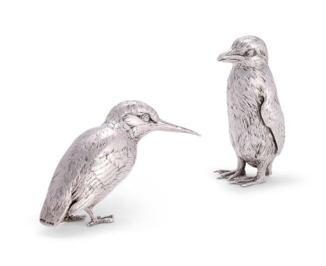 TWO SILVER MODELS OF BIRDS IMPORT MARKS FOR BERTHOLD MULLER 14cm (5 1/2in) and 9.5cm (3 3/4in) high 390g (12.55 oz) gross    