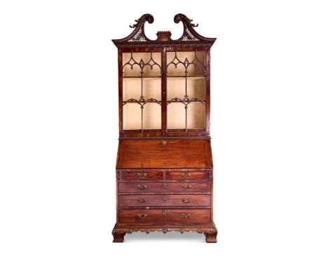 A GEORGE III MAHOGANY BUREAU-CABINET                                                                                         