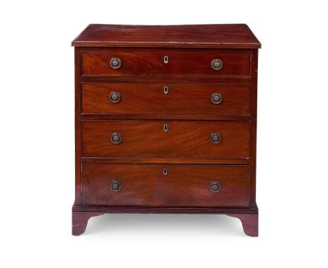 A MAHOGANY CHEST LATE  19TH CENTURY    The reeded top above four graduated drawers on bracket feet  73cm high, 69cm wide, 45c
