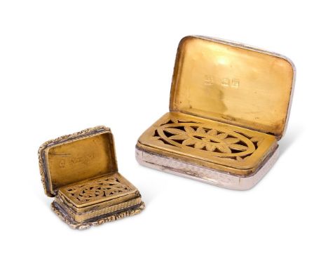 A GEORGE III SILVER GILT OBLONG VINAIGRETTE MAKER'S MARK LV & V With a chased foliate border and engine turned decoration 2.5