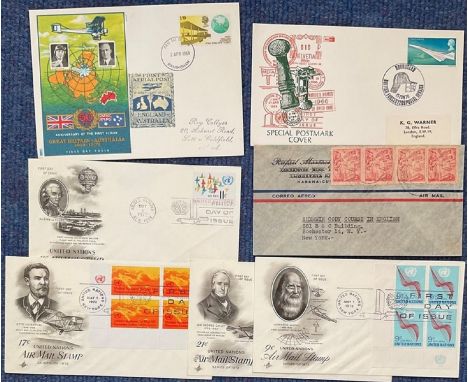 7 Early Aviators FDC with Stamps and FDI Postmarks, Includes Otto Lilienthal 1846-1896 Built and Flew the First Successful Gl
