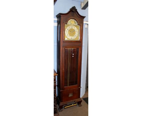 Early 20th century mahogany longcase clock with moon phase over circular silvered Arabic chapter ring, glazed trunk door on h