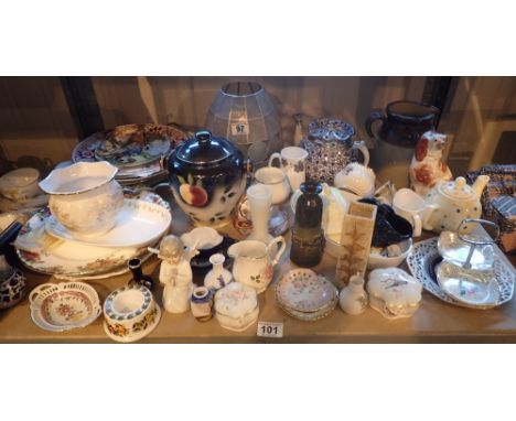 Shelf of mixed ceramics