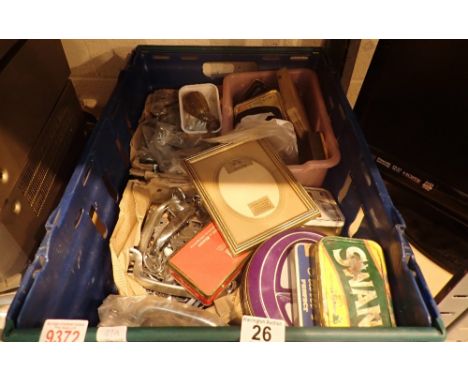 Tray of DIY fixings including handles, hinges etc 