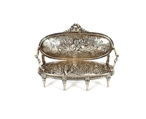 A Berthold Muller silver model of a sofa,&nbsp;Chester 1901, import mark, 11cm wide, 3.4oz