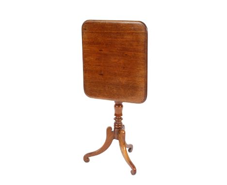 A mahogany occasional table, the rectangular snap top raised on a turned column and tripod base