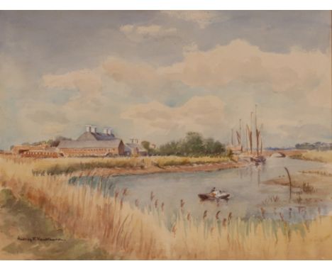 Audrey R. Vaulkhard,&nbsp;study of 'The Maltings and Snape Bridge', signed watercolour, 29cm x 37cm&nbsp;