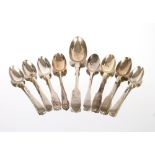 A Victorian silver Fiddle pattern dessert spoon, London 1856; and a collection of various