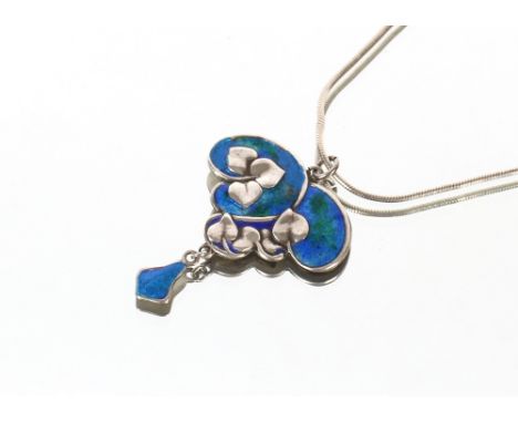 A Charles Horner, Chester 1909 silver and enamel pendant on later chain (small enamel loss)