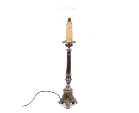 A plated Corinthian column lamp base,&nbsp;with candlestick style top, 66cm high overall