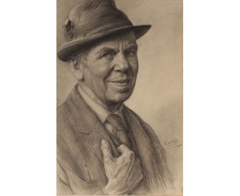 Cor Visser 1903-1982,&nbsp;self portrait study, cont&eacute; and black chalk, dated 1975, 50cm x 30cm&nbsp;