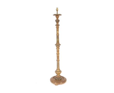 A Florentine style gilt and painted standard lamp,&nbsp;having turned and fluted column raised on a circular base