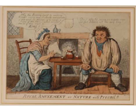 Cruickshank, colour caricature 'Royal Amusement Or Nature Will Prevail', 23cm x 52cm