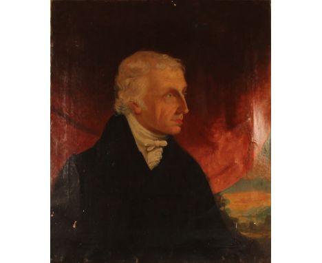 English school, 19th Century portrait of a gentleman wearing a white cravat, oil on canvas contained in gilt frame, 76cm x 74