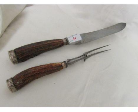 HARRODS CARVING KNIFE AND FORK WITH ANTLER HANDLES
