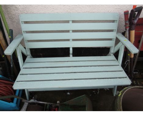 PALE BLUE PAINTED FOLDING WOODEN GARDEN BENCH SEAT