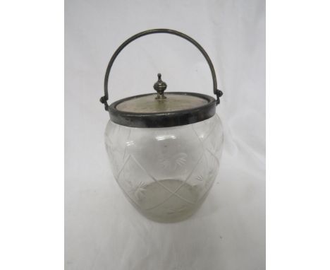 CUT GLASS BISCUIT BARREL WITH SILVER PLATED LID WITH 1914 BRIGHTON COLLEGE SPORTS ENGRAVING TO R S BLECKLEY