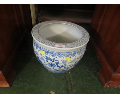 GLAZED CERAMIC PLANTER WITH FLORAL DESIGN