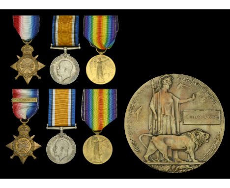 Family group:  Three: Private W. Larkins, 2nd Battalion, Duke of Cambridge’s Own (Middlesex Regiment), who was killed in acti