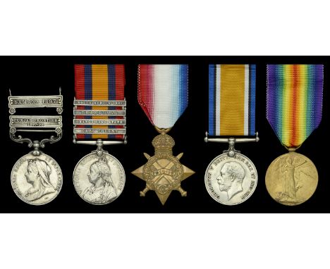 Five: Private T. Power, Royal Irish Fusiliers  India General Service 1895-1902, 2 clasps, Punjab Frontier 1897-98, Samana 189