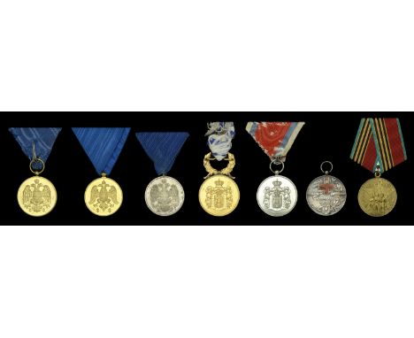 Serbia, Kingdom, Medal for Zeal (3), gilt (2); silver; Medal for Military Virtue, gilt; Civil Merit Medal, silver; Red Cross 