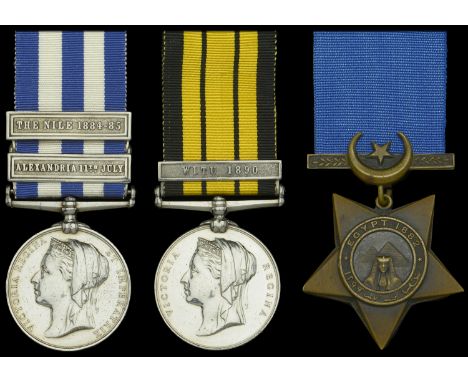 Three: Petty Officer First Class T. Middleton, Royal Navy  Egypt and Sudan 1882-89, dated reverse, 2 clasps, Alexandria 11th 