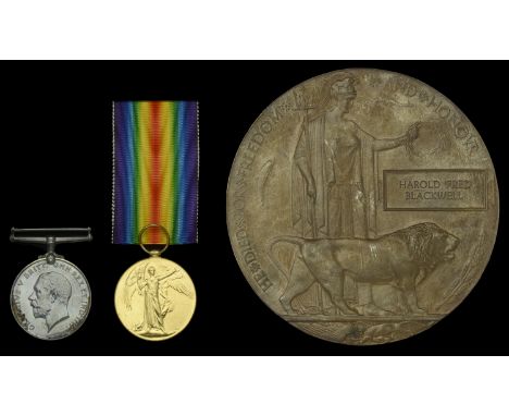 Pair: Private H. F. Blackwell, 2nd Battalion, Essex Regiment, who died of wounds in France on 14 August 1918  British War and