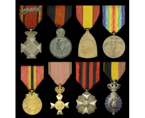 Belgium, Kingdom, Military Decoration, A.I.R., silver-gilt, with palm emblem on riband, on bravery and devotion riband; Yser 