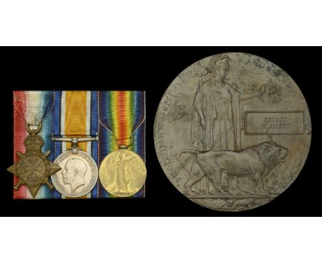 Three: Private G. Scarlett, 1st Battalion, Royal Scots Fusiliers, who was killed in action at Vailly, on the Aisne, on 15 Sep