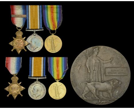 Family group:  Three: Private C. G. Lovell, 1st Battalion, Queen’s Own (Royal West Kent Regiment), who was wounded and taken 