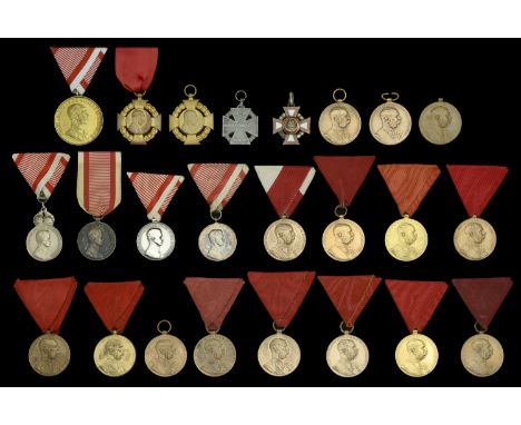 Austria, Empire, Bravery Medal (4), ‘Der Tapferkeit’, Franz Joseph, large silver-gilt medal; ‘Fortitudini’, Karl, silver (3);