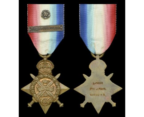The historically important 1914 Star awarded to Private J. Parr, 4th Battalion, Duke of Cambridge’s Own (Middlesex Regiment),