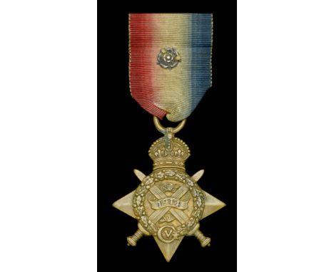 The 1914 Star awarded to Private C. Starkie, 1st Battalion, Royal Scots Fusiliers, who was captured by the enemy at Mons on 2