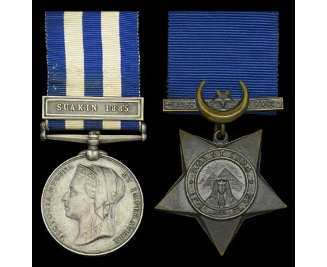 Pair: Surgeon M. O’C. Drury, Army Medical Department  Egypt and Sudan 1882-89, undated reverse, 1 clasp, Suakin 1885 (Surgn. 