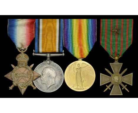 A Great War 1918 ‘Béthune’ French Croix de Guerre group of four awarded to Acting Sergeant L. M. Schwabacher, 10th (Service) 