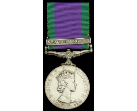 General Service 1962-2007, 1 clasp, Northern Ireland (24225245 Pte. C. P. Brady Glosters) clasp facing slightly bent, otherwi