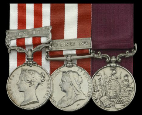 The exceptional and rare Indian Mutiny and Red River 1870 campaign group of three awarded to Staff Sergeant Instructor John ‘