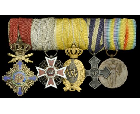 An unattributed Romanian Great War group of five  Romania, Kingdom, Order of the Star of Romania, 1st type, Military Division