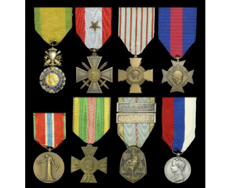 France, Third Republic, Medaille Militaire, silver, silver-gilt, and enamel, with trophy of arms suspension; Croix de Guerre,