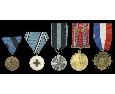 Estonia, Republic, Medal for the War of Independence 1920, bronze; Red Cross Medal 1920, silver and enamel, good very fine  F