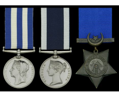 Three: Painter F. E. Eades, Royal Navy  Egypt and Sudan 1882-89, dated reverse, no clasp (F. E. Eades. W. R. Svt. H.M.S. “Sea