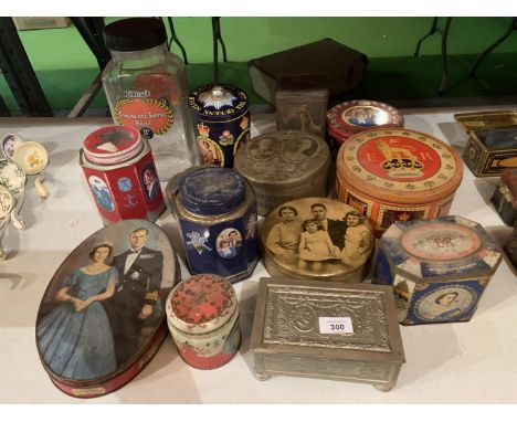 FOURTEEN VARIOUS ORIGINAL VINTAGE TINS AND JARS MAINLY DEPICTING THE ROYAL FAMILY 