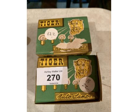 TWO BOXES OF VINTAGE TIGER AUTO LAMPS 
